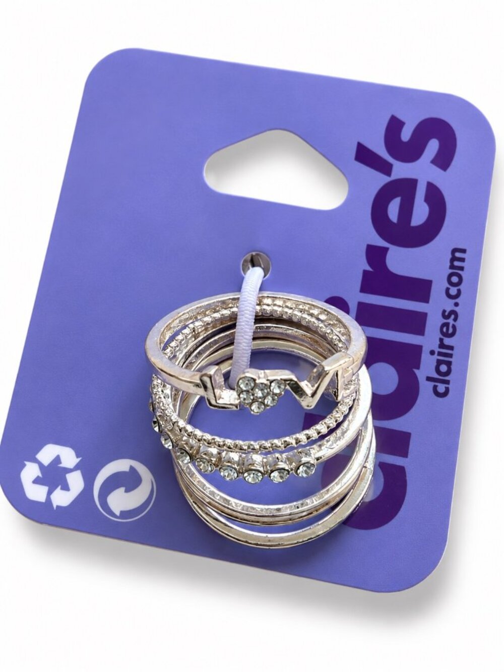 Claire’s Silver 5 Piece Stacker Rings  Size 8